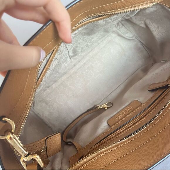 MICHAEL KORS Tan Selma Ciara Satchel Acorn Shoulder Bag Crossbody Tote - Picture 11 of 11